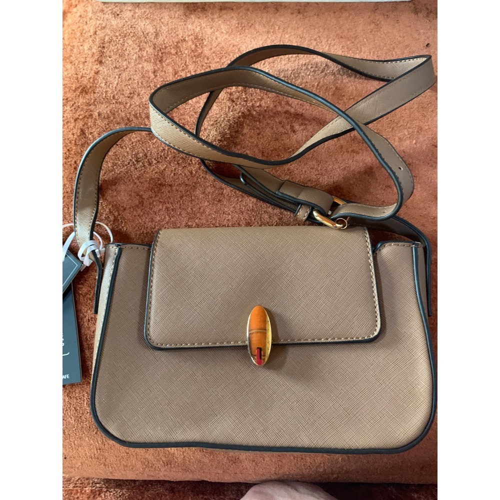 LA terre peta approved vegan small brown handbag 8 x 5.5 shoulder strap